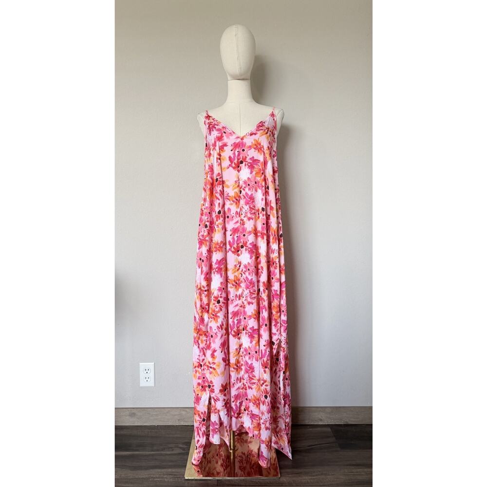Van Winkle Pink Orange Tropical Maxi Dress Beach Coastal Boho Pockets Womens 1X - Picture 2 of 14